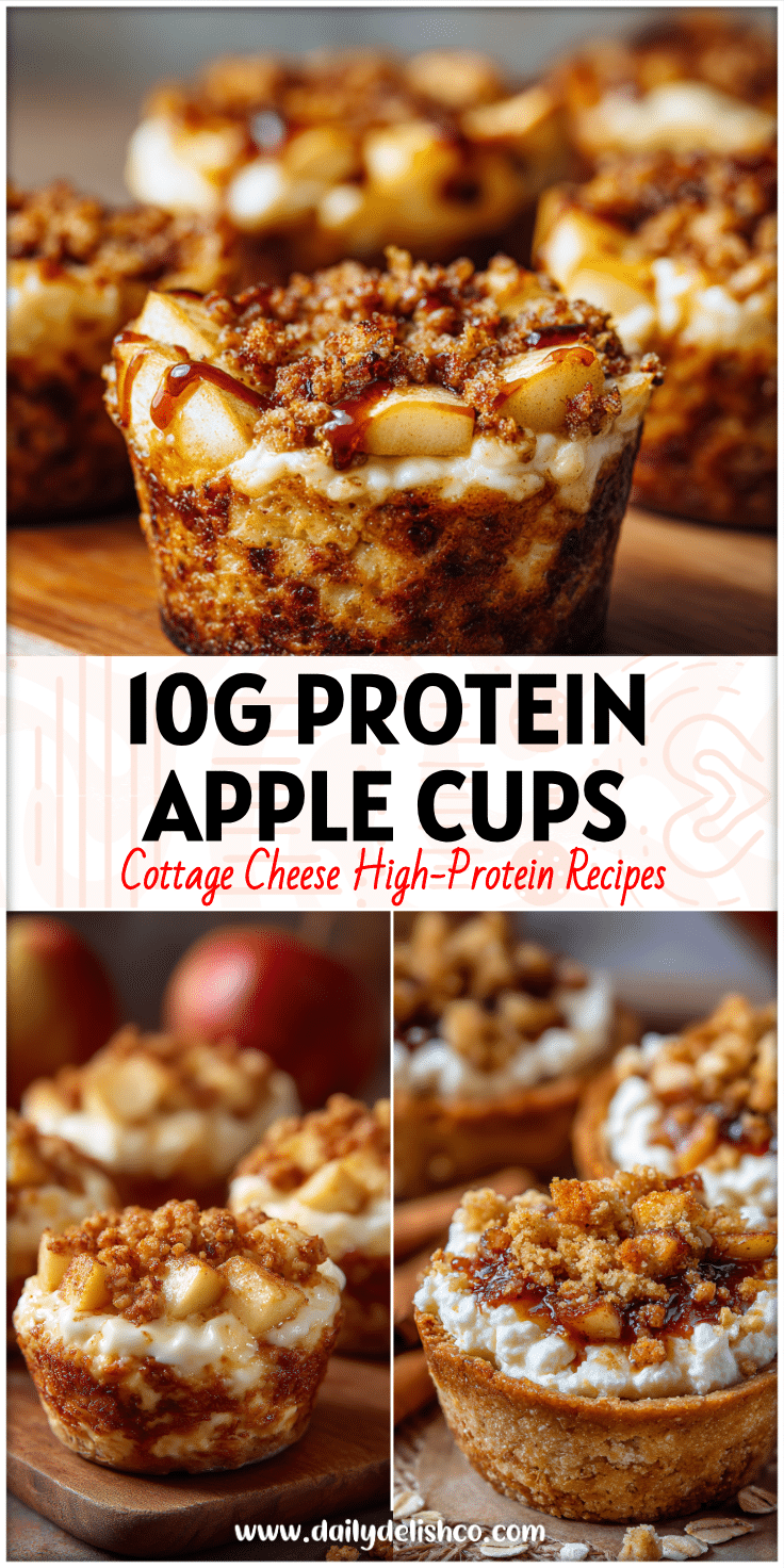 Creamy Cottage Cheese Breakfast Bowl topped with baked apples, cinnamon crumble, and oats for an easy high protein meal.